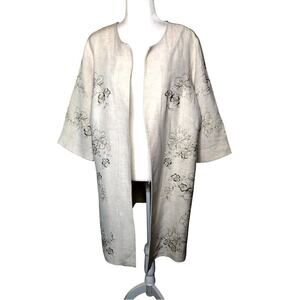 Carole Little Linen Blend Floral Embroidered Jacket 16W Duster Kimono Chic Boho